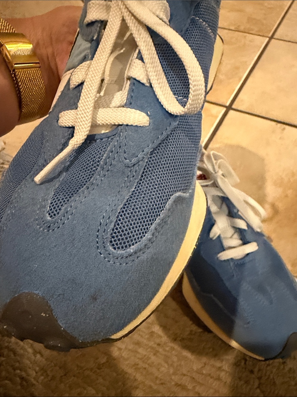 New Balance 327 Blue Casual Retro Runner Sneakers - White Accent - Picture 9 of 13
